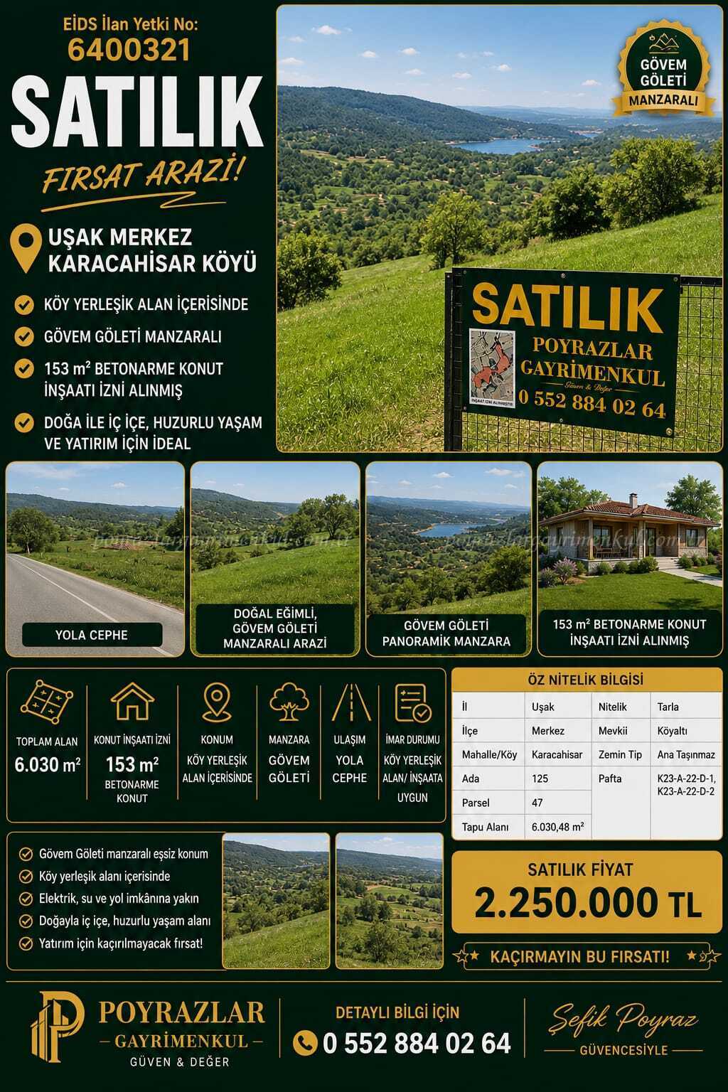 Uşak Merkez Karacahisar Köyü İnşaat İzni Alınmış Arsa Tarla